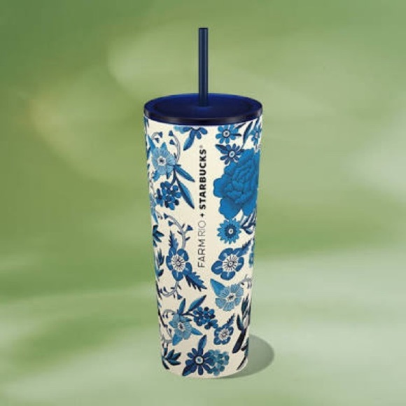 NWT Starbucks Farm Rio Limited Edition Blue & White Tropical Print Tumbl… - Picture 9 of 11